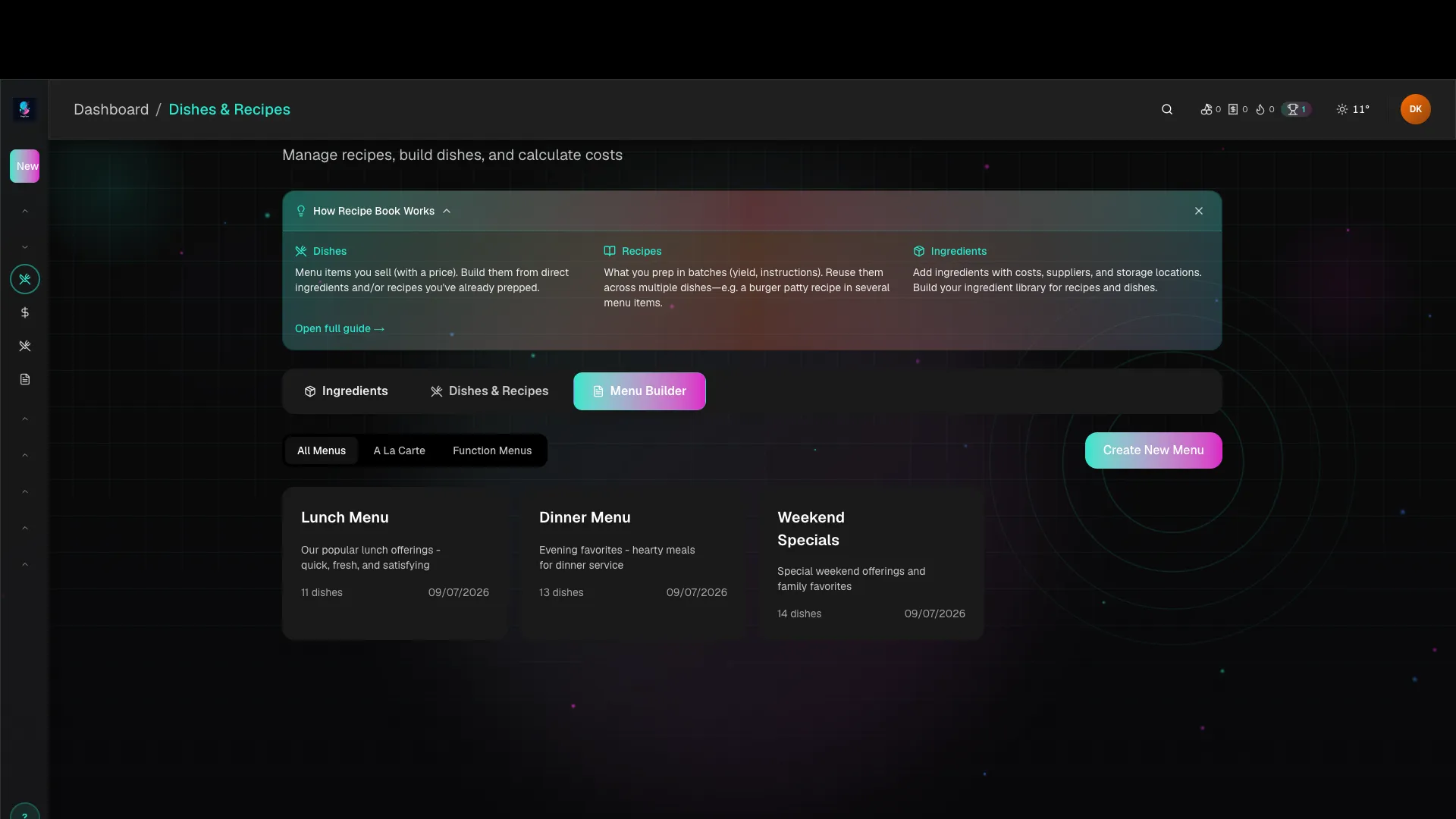 Menu Builder — PrepFlow product screenshot